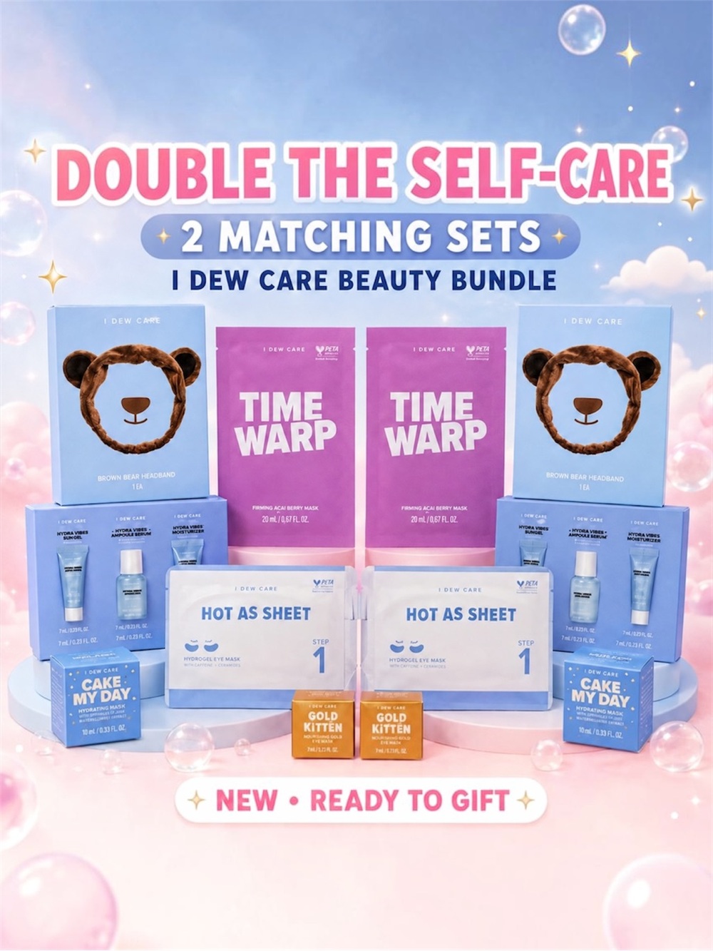 I Dew Care Double Self Care Skincare Mask Bundle Headbands New